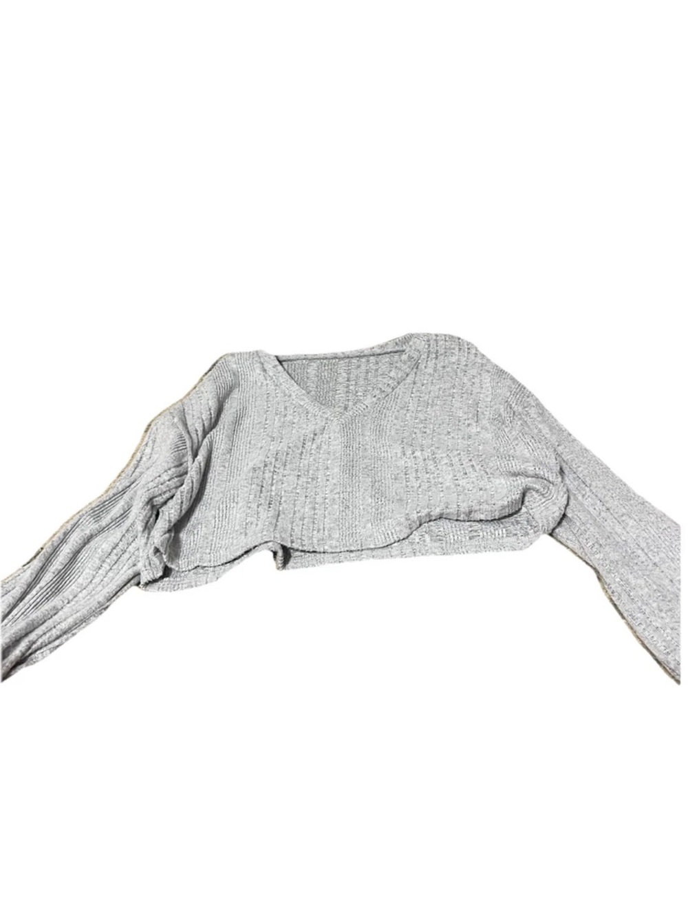 Cropped V-Neck Sweater - Light Gray